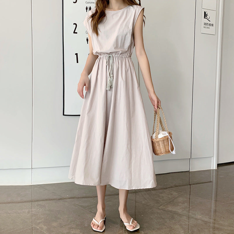 Retro Dress Women Summer Gentle Elegant Can Waist Trimming Loose plus Size Cotton Linen Large Swing Dress - Wild Amber Fashion