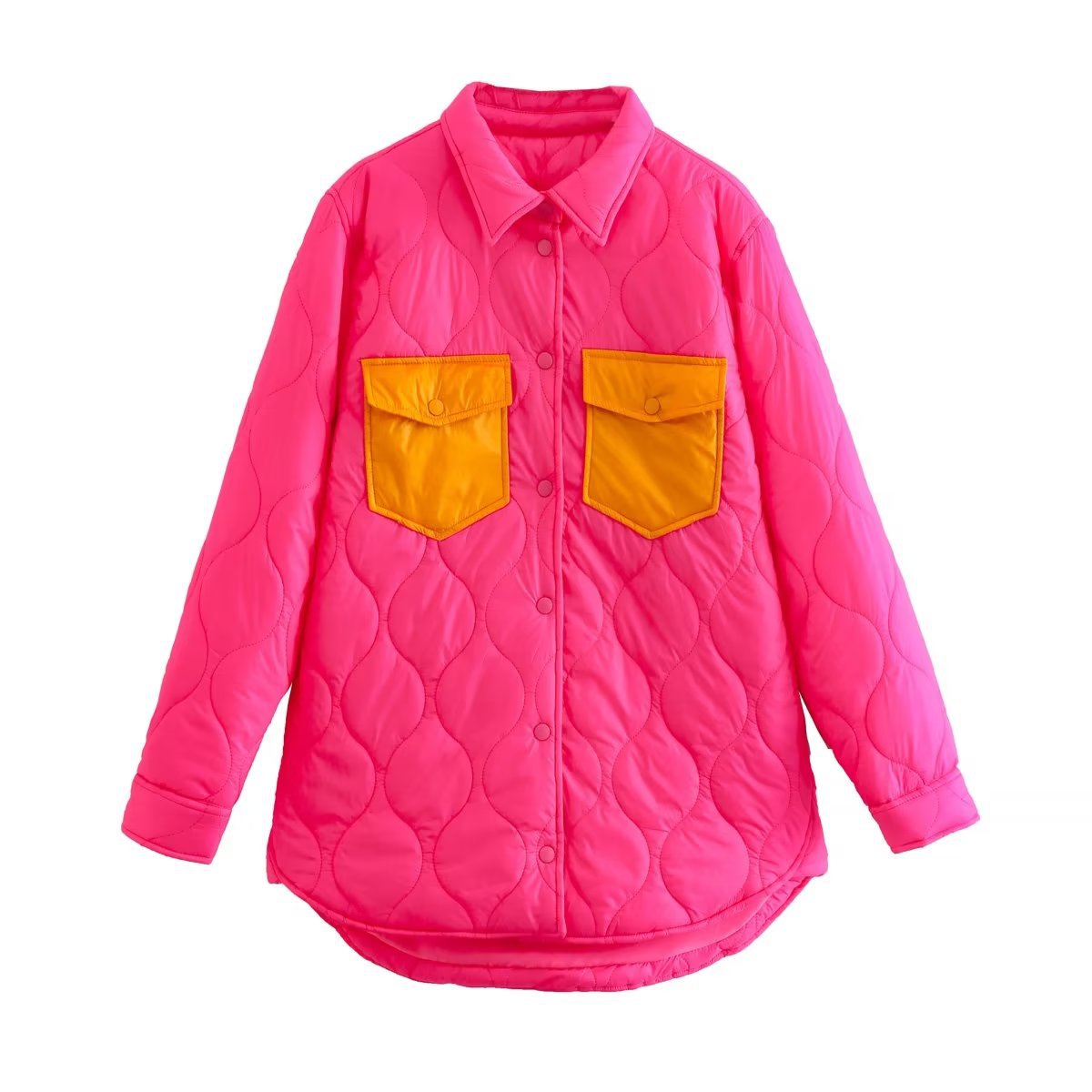 Autumn Women Loose Contrast Color Quilted Shirt Cotton Coat Jacket - Wild Amber Fashion