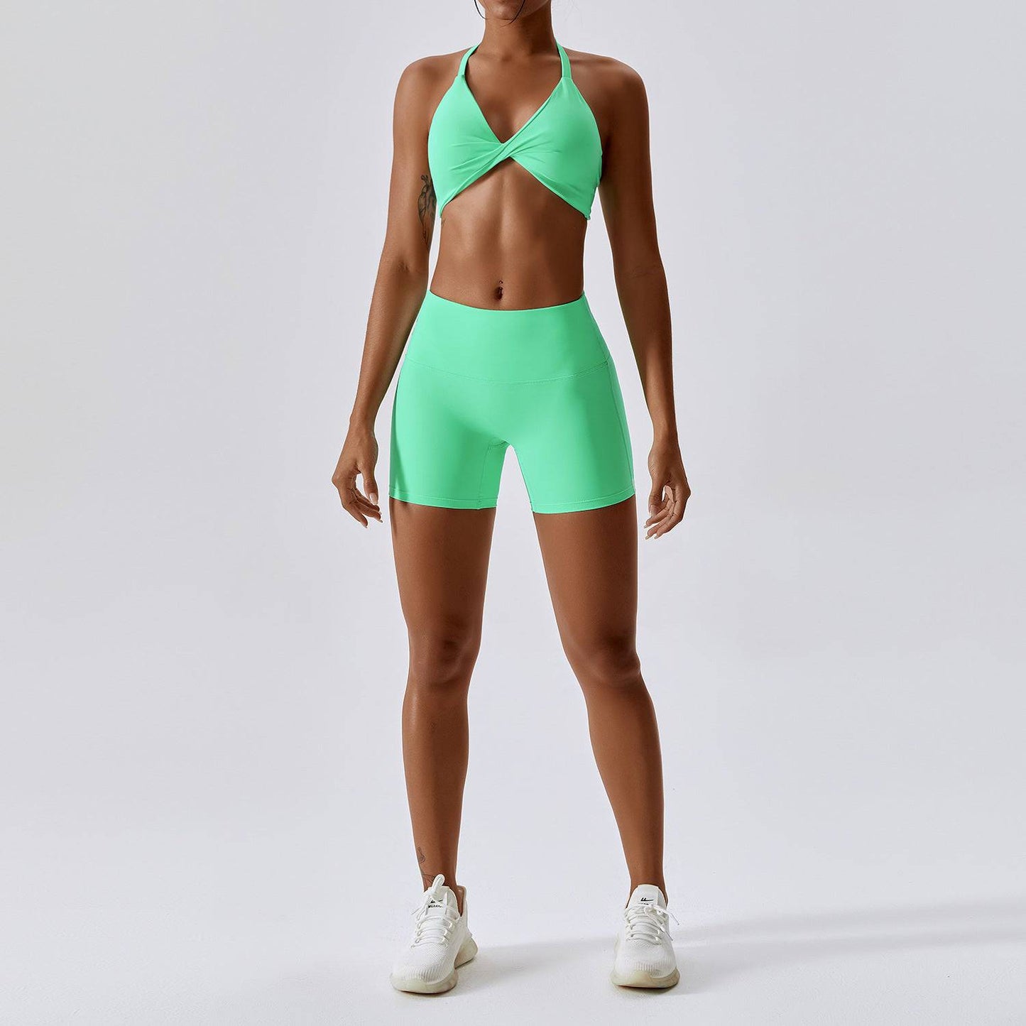 Elevate Yoga Suit: Premium Comfort and Style for Active Lifestyles  8/S Bra Shorts Apple Green 