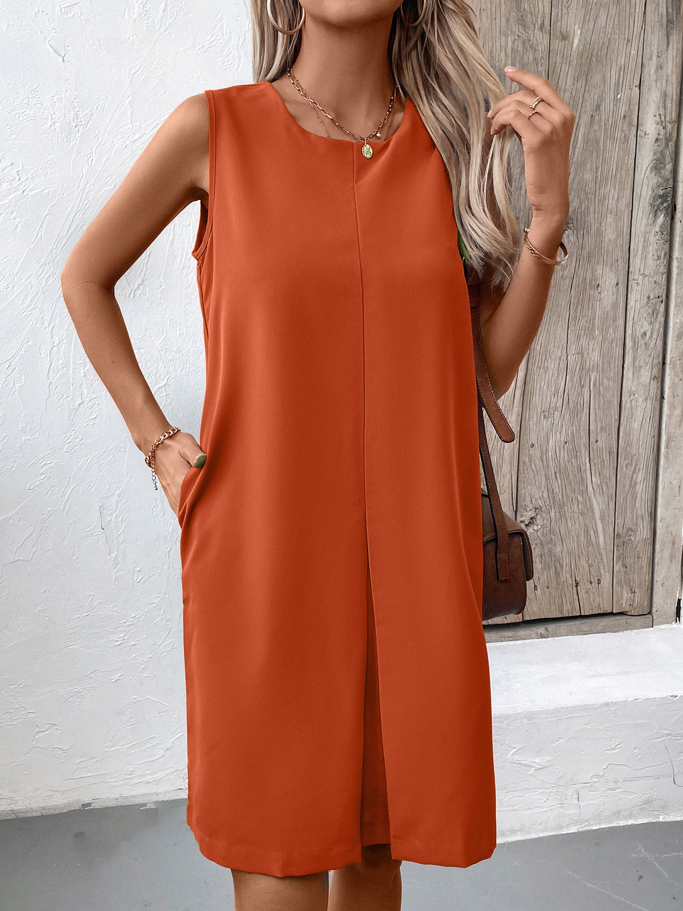 Women Clothing Office Dress Loose Sleeveless Round Neck Dress Women - Wild Amber Fashion