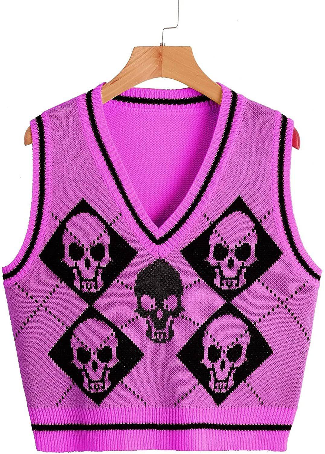 Knitted V-Neck Halloween Sweater for Women  S Purple 