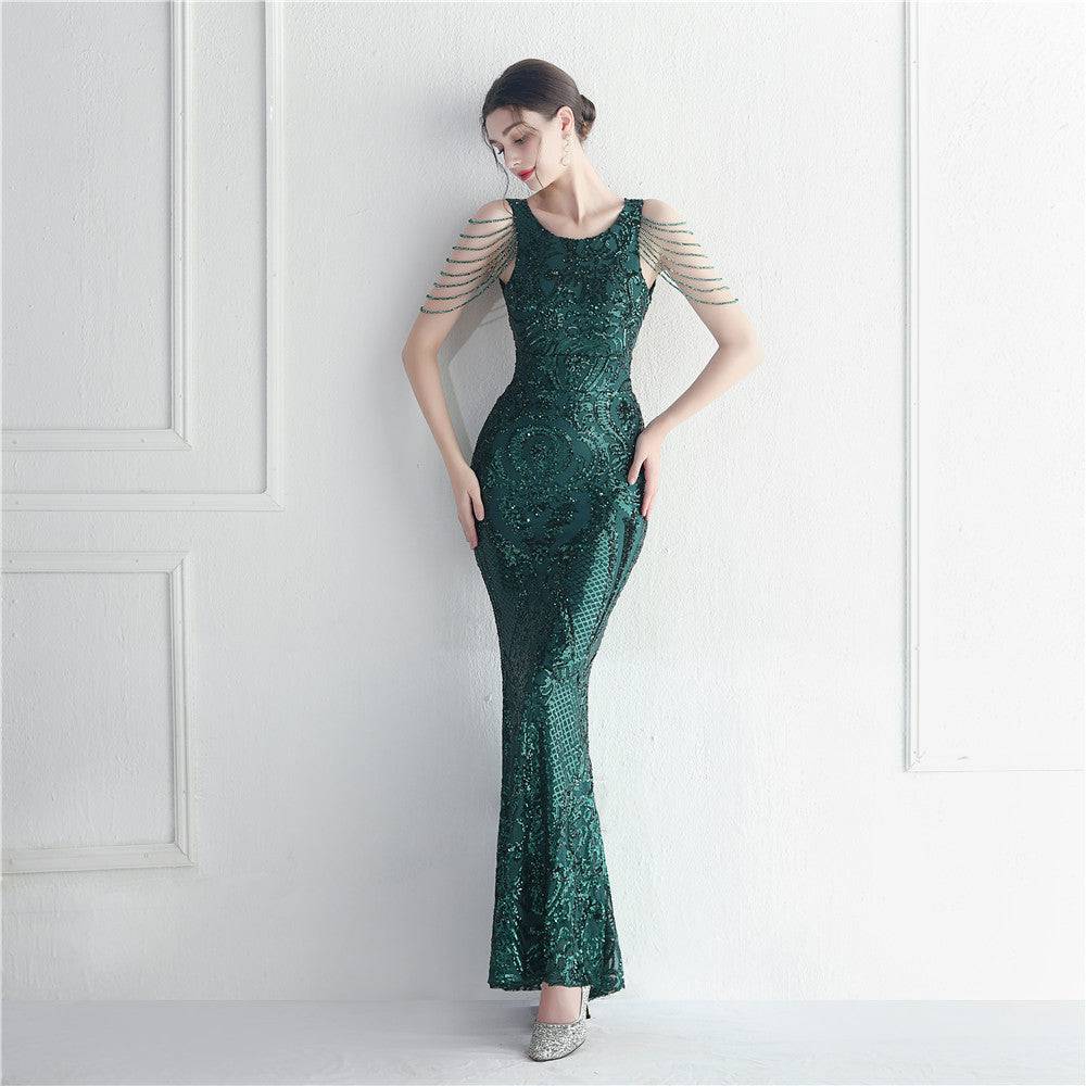 Sequin Embellished Backless Maxi Dress  S Blackish Green 