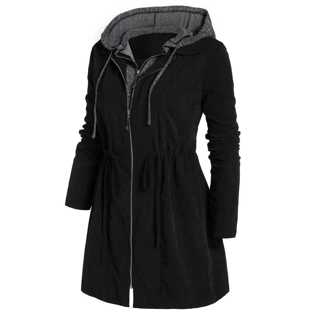 Women's Hooded Mid-Length Cotton-Padded Winter Coat  L Black 