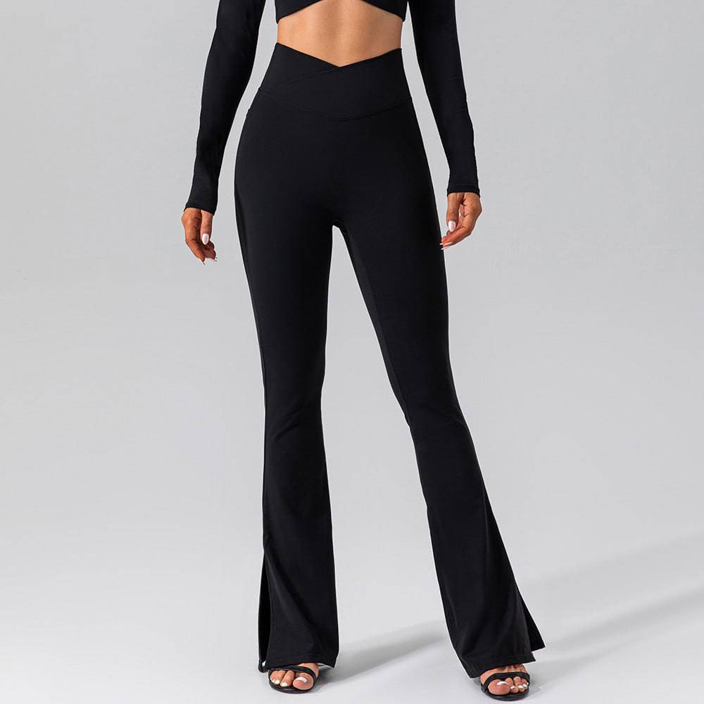 Peach Hip Lifting High-Waisted Bell Bottom Yoga Pants  S Black 