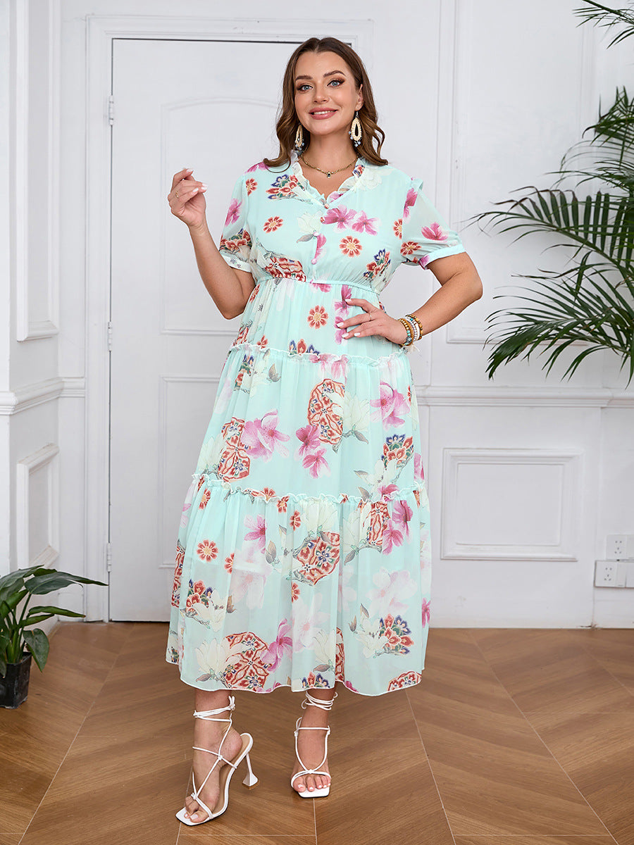 Plus Size Dress Ruffled Tencel Chiffon Big Swing Maxi Dress - Wild Amber Fashion