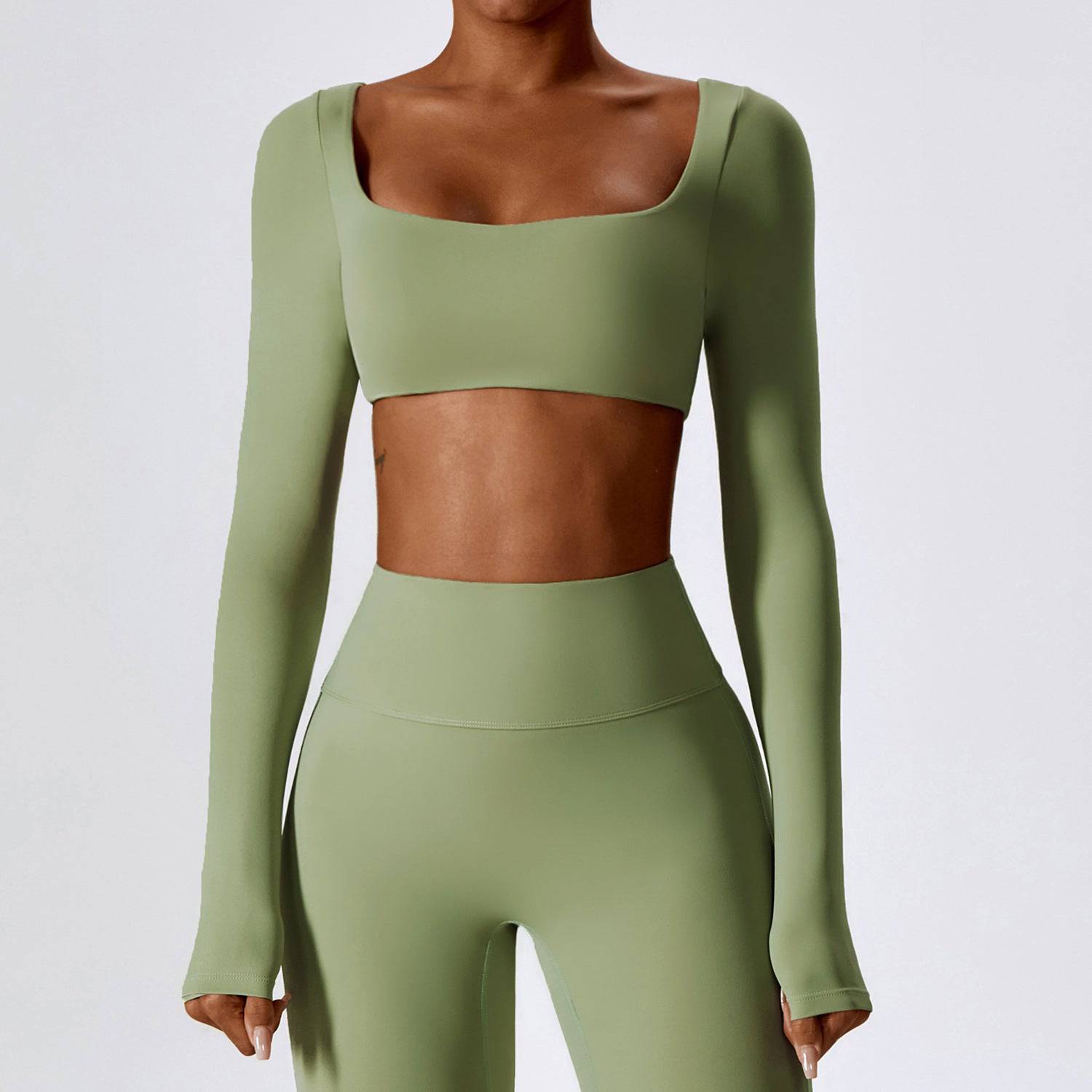 Long Sleeve Nude Yoga T-shirt with Quick Drying Fabric  S Green 