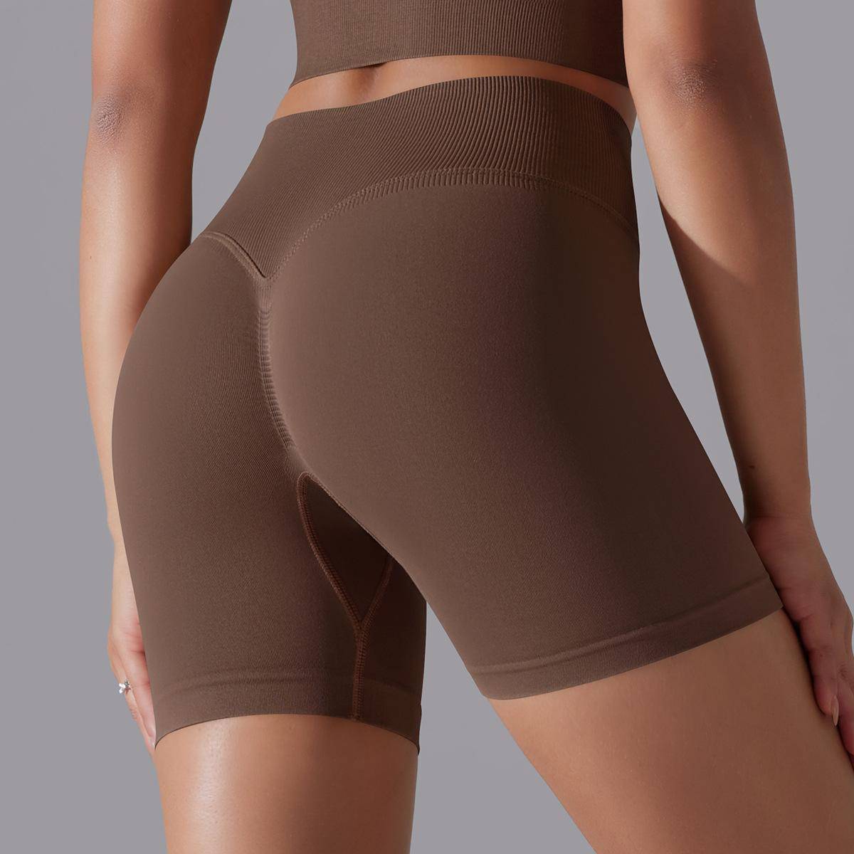 High Waist Seamless Yoga Shorts for Women with Hip Lift and High Elasticity  S Shorts-Chestnut 