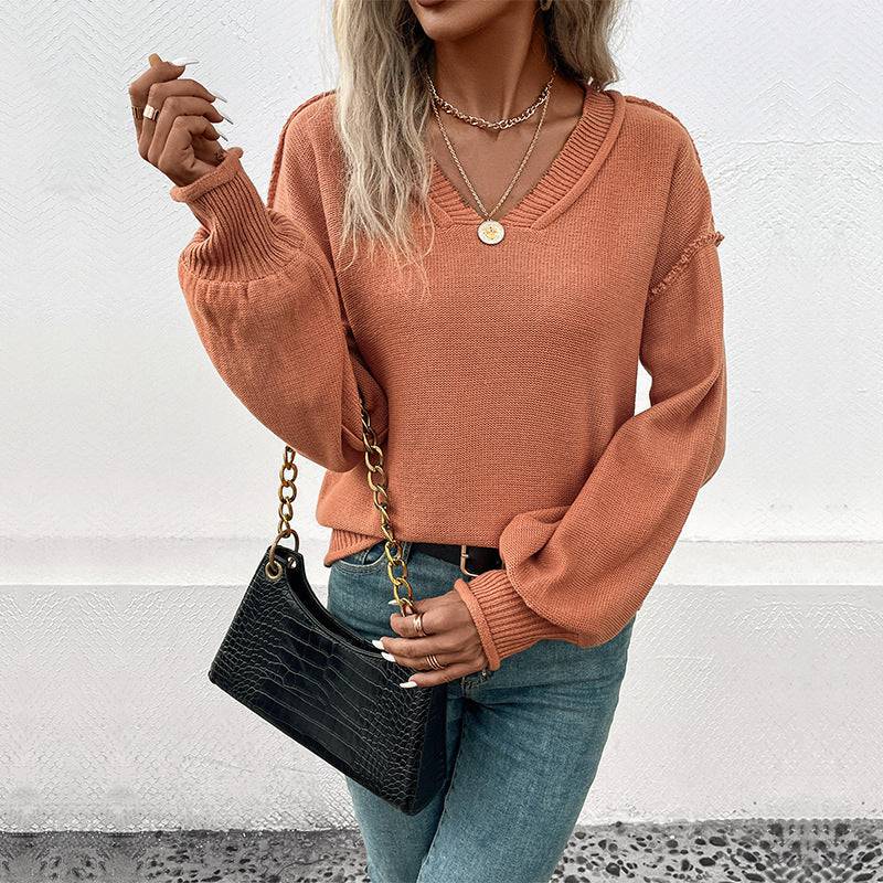 Solid Color Long Sleeve Sweater for Autumn and Winter Wear  S Rosewood Color 