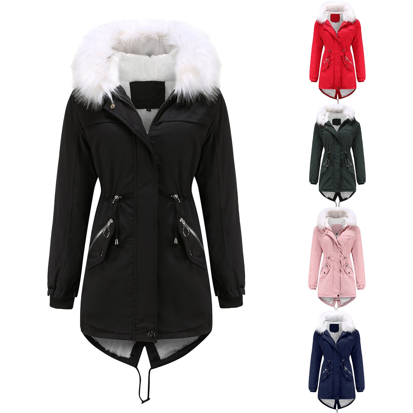 Parka Women Plus Size Mid-Length Fleece Lined Coat Women Warm with Fur Collar Loose Winter Coat Plus Size - Wild Amber Fashion