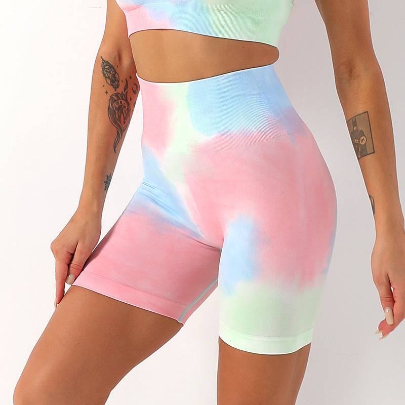 High Rise Tie Dye Yoga Shorts for Women  S Blue 