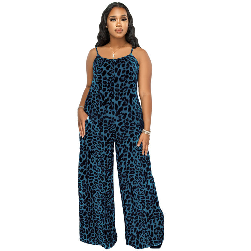 Plus Size New Jumpsuit Summer Leopard Print Sling Casual Jumpsuit - Wild Amber Fashion