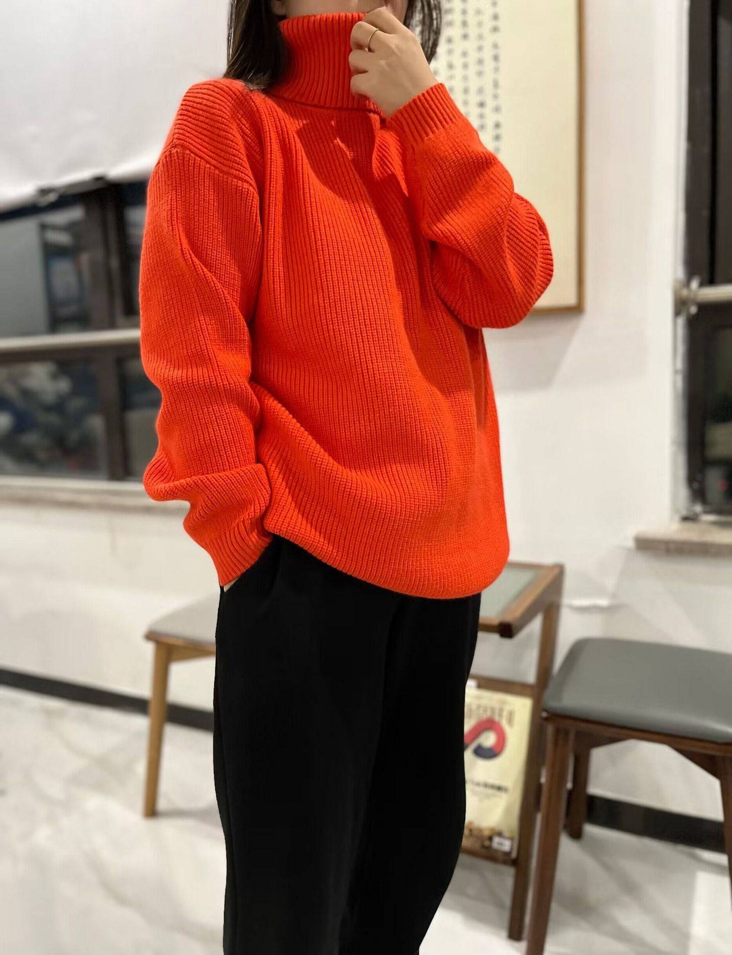 Stylish Turtleneck Sweater for Autumn and Winter  S Orange 