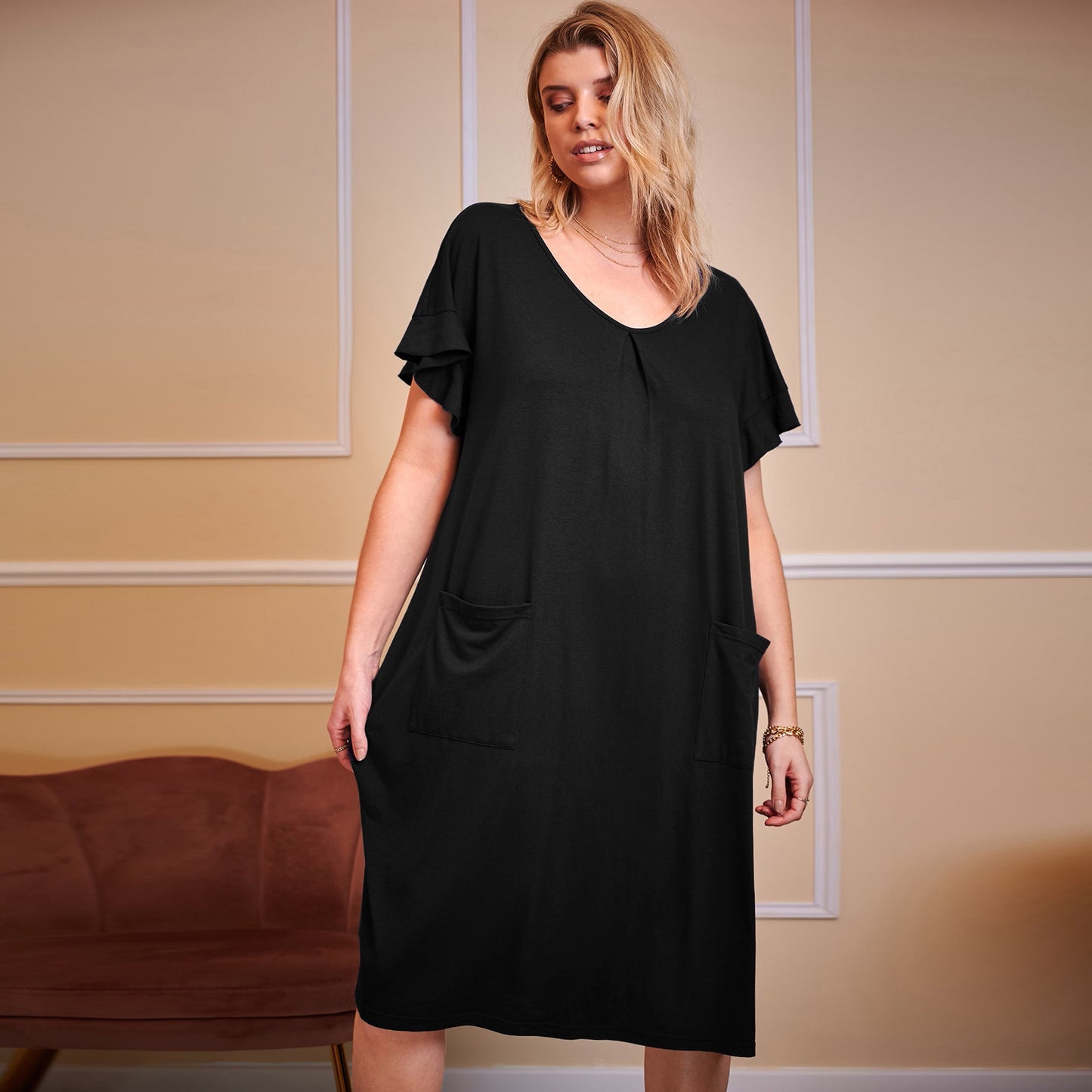 Plus Size Summer Women Clothing Dress Casual Home Pajamas Pocket Long Short Sleeve Nightdress for Women - Wild Amber Fashion