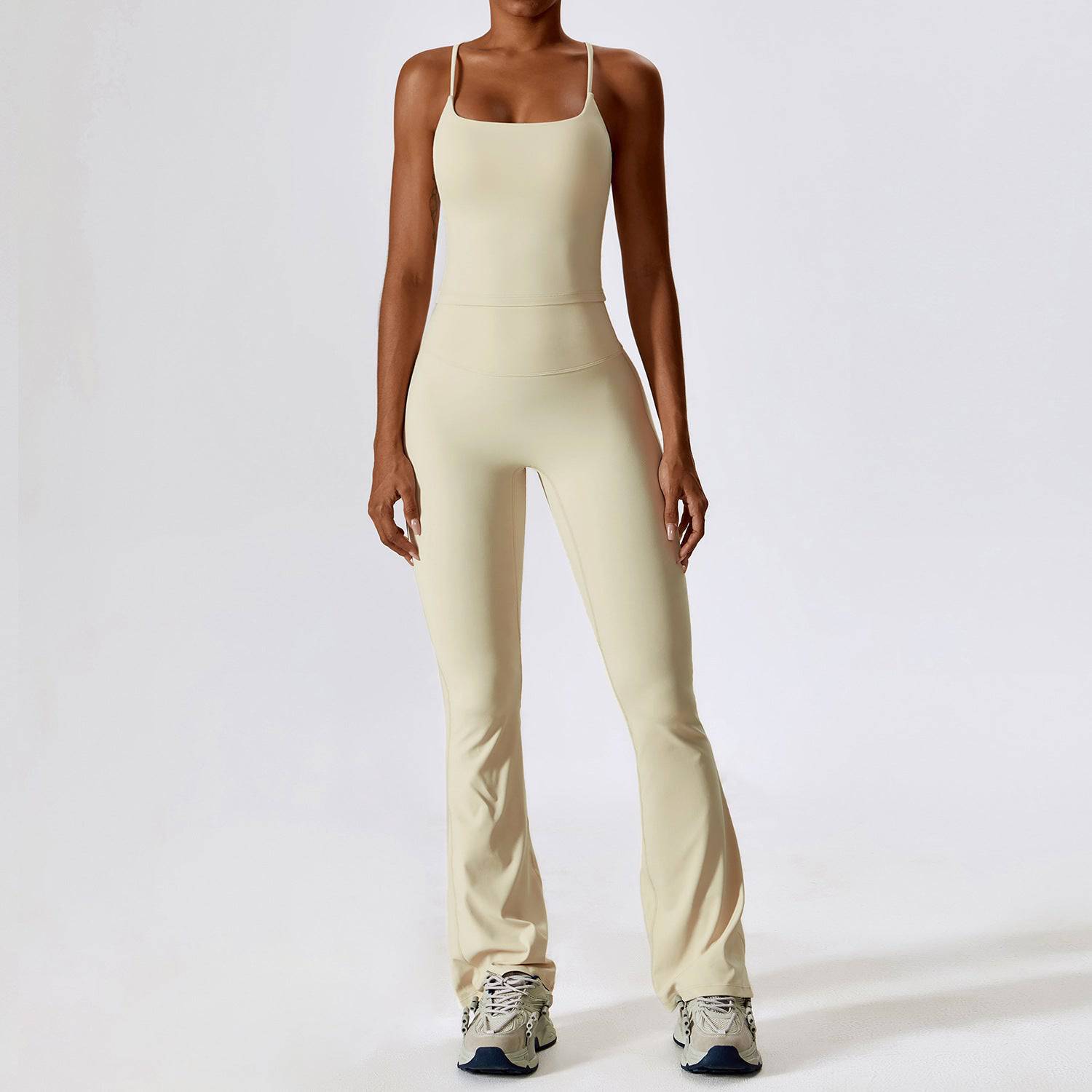 Shockproof Nude Feel Yoga Suit - Women's Quick Drying Fitness Set  S Vest Trousers Oat Apricot 