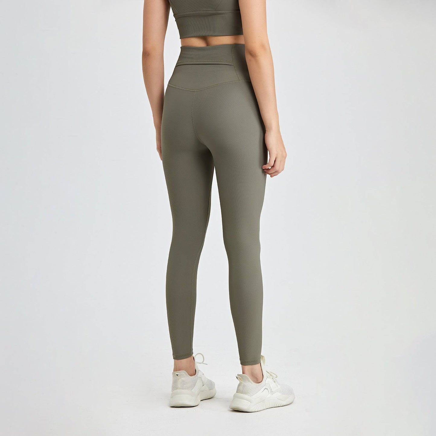 High-Waisted Nude-Feel Yoga Pants with Pockets for Workouts  S Dark Gray Green 