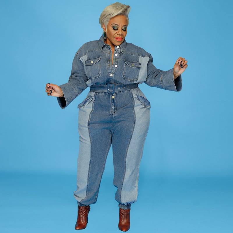 Stylish Plus Size Denim Jumpsuit for Autumn and Winter  XL Light Blue 