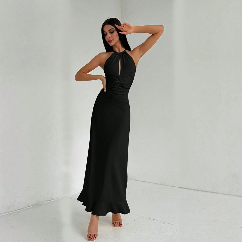 V neck Sleeveless Halter Dress Summer Socialite Cocktail One Step Long Women - Wild Amber Fashion