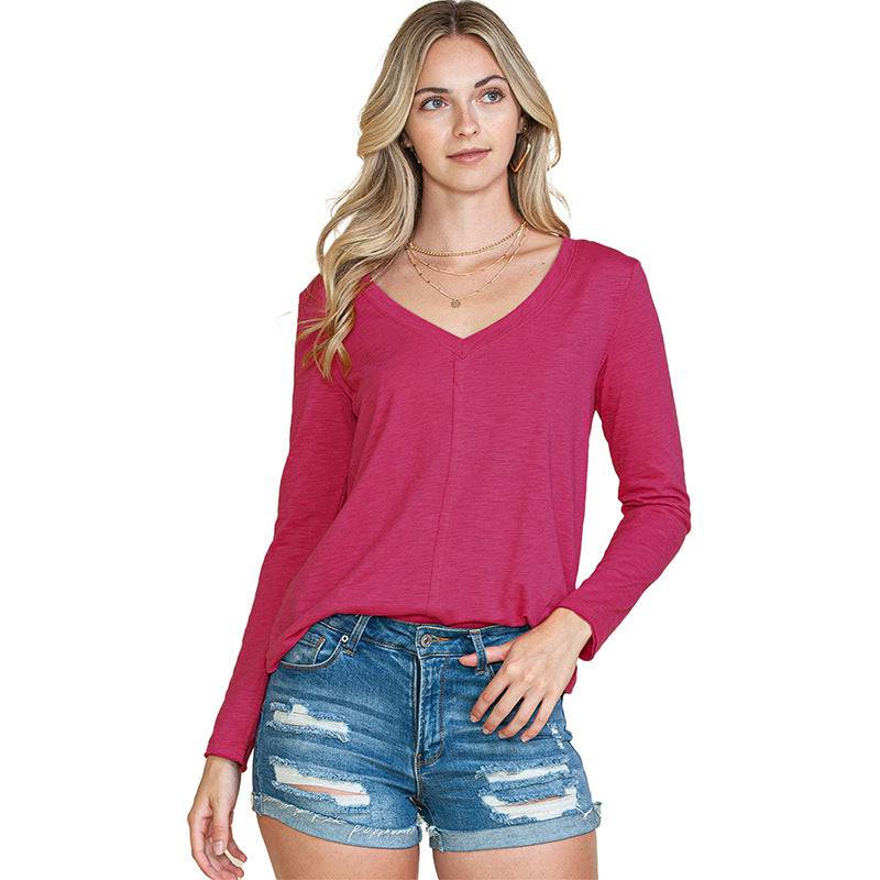 Elegant V-Neck Long Sleeve Casual Sweater for Women  S Pink 