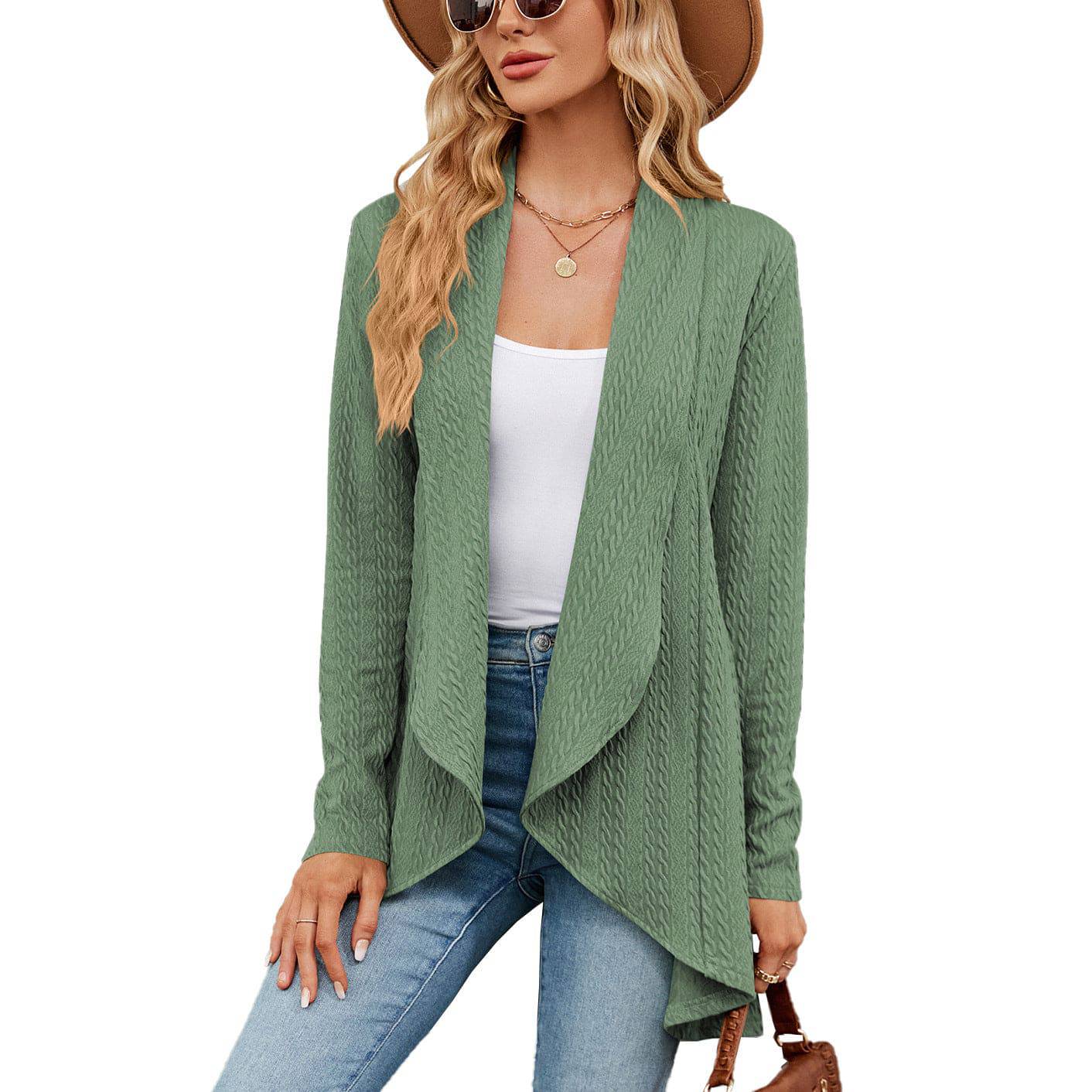 Women's Cozy Solid Color Long Sleeve Cardigan  S Dark Green 