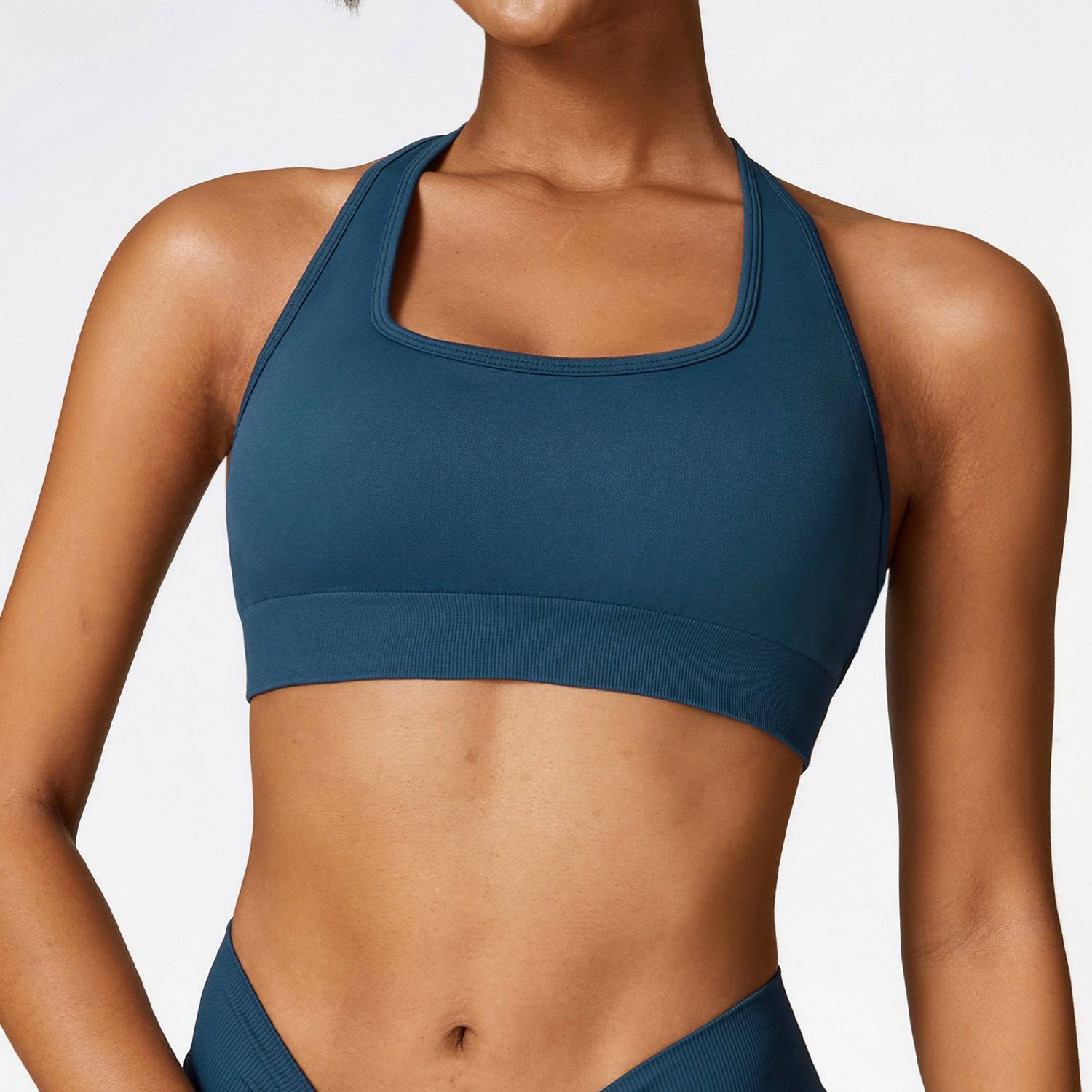 High-Performance Seamless Crossback Sports Bra  S Navy Blue 