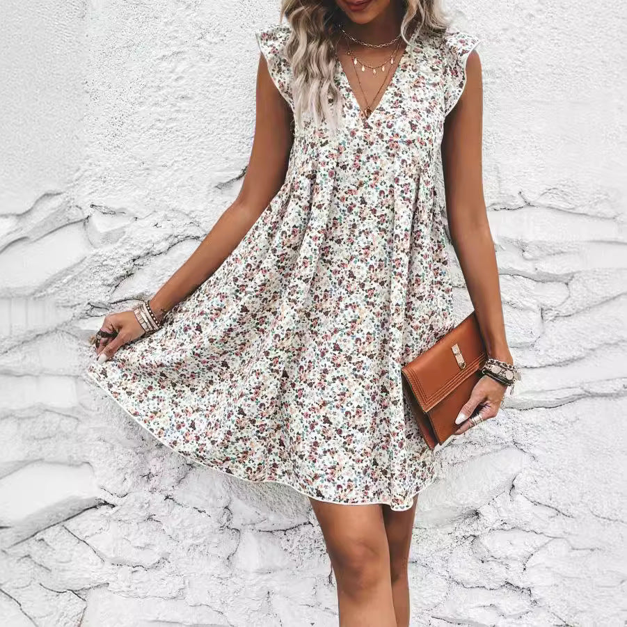 Western Small Sling Summer Floral Comfortable off Shoulder Dress - Wild Amber Fashion