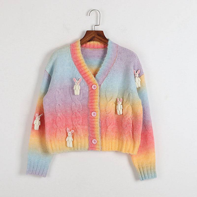 Lazy Knitted Rainbow Cardigan  S Color1 