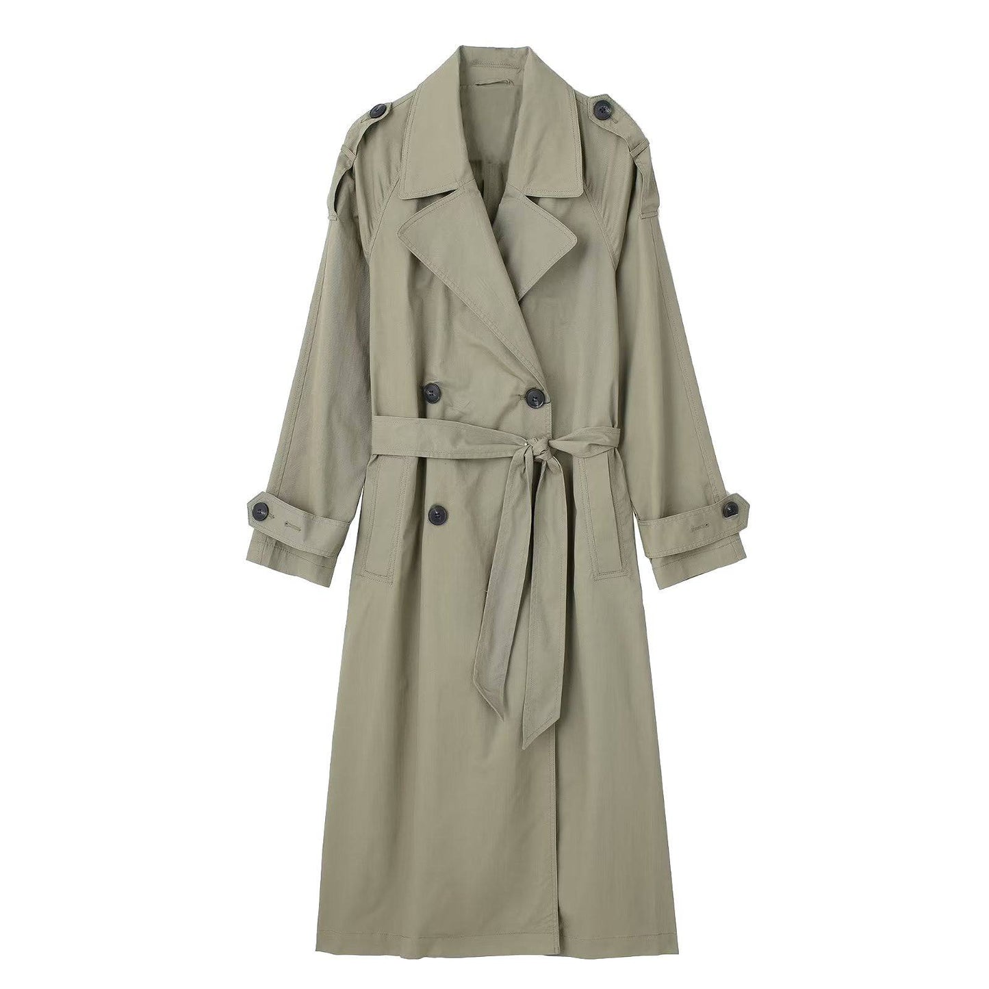 French Belted Double Breasted Trench Coat for Women with Collar  XS Khaki 