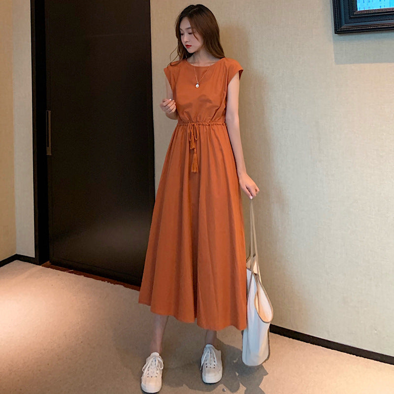 Retro Dress Women Summer Gentle Elegant Can Waist Trimming Loose plus Size Cotton Linen Large Swing Dress - Wild Amber Fashion