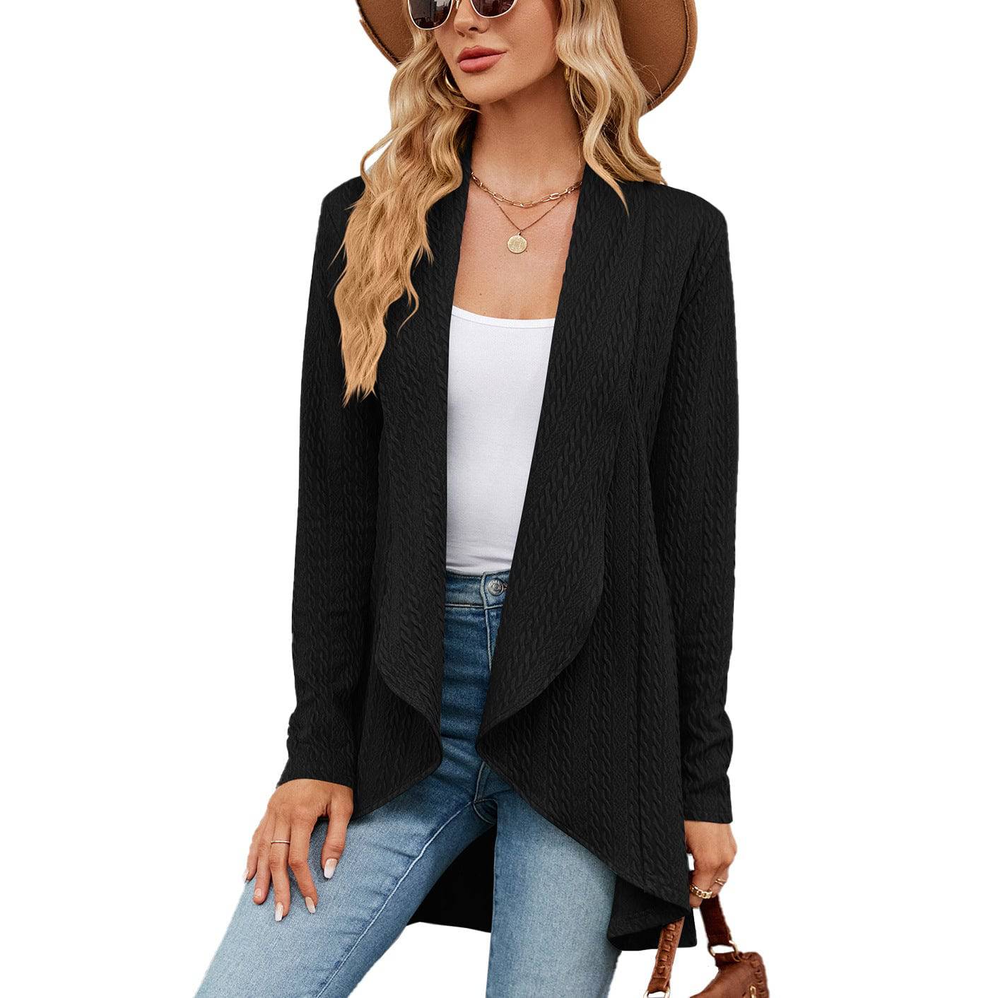 Women's Cozy Solid Color Long Sleeve Cardigan  S Black 