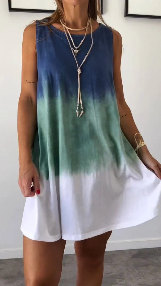 Women Internet Celebrity Summer Tie Dyed Printed Sleeveless Loose Dress - Wild Amber Fashion