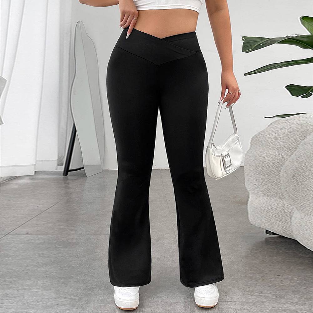 V-Waist High Rise Bootcut Pants for Plus Size Women  1XL Black 