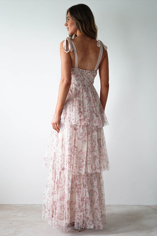 Sling Backless Cake Pink Floral Dress