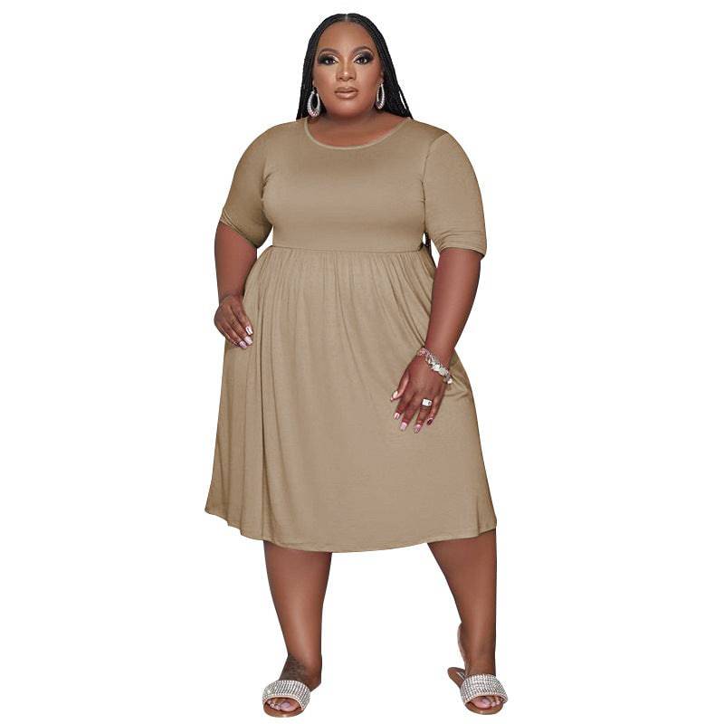 Elevate Your Style: Plus Size Summer A-Line High Waist Dress  XL Khaki 