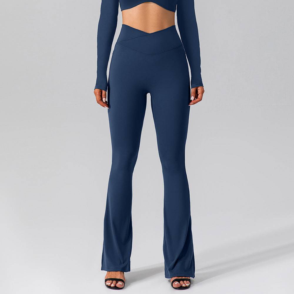 Peach Hip Lifting High-Waisted Bell Bottom Yoga Pants  S Navy Blue 