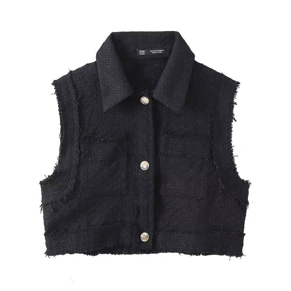 Fashionable Loose Texture Short Vest for Women's Winter Clothing  XS Black 