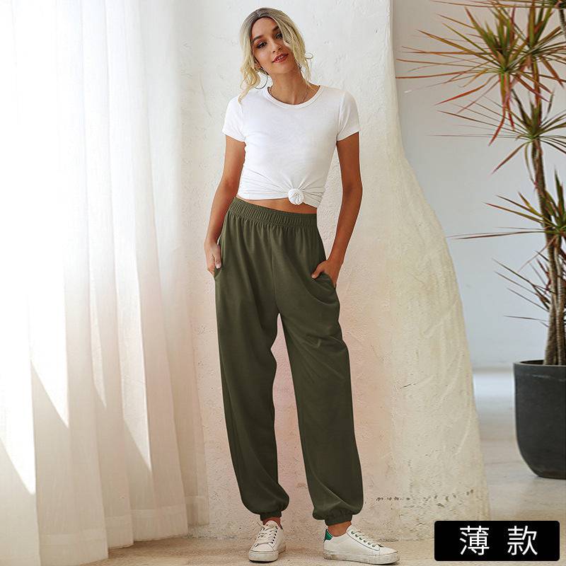 High Waist Casual Sports Pants with Sweater Style  S Thin-Army Green 