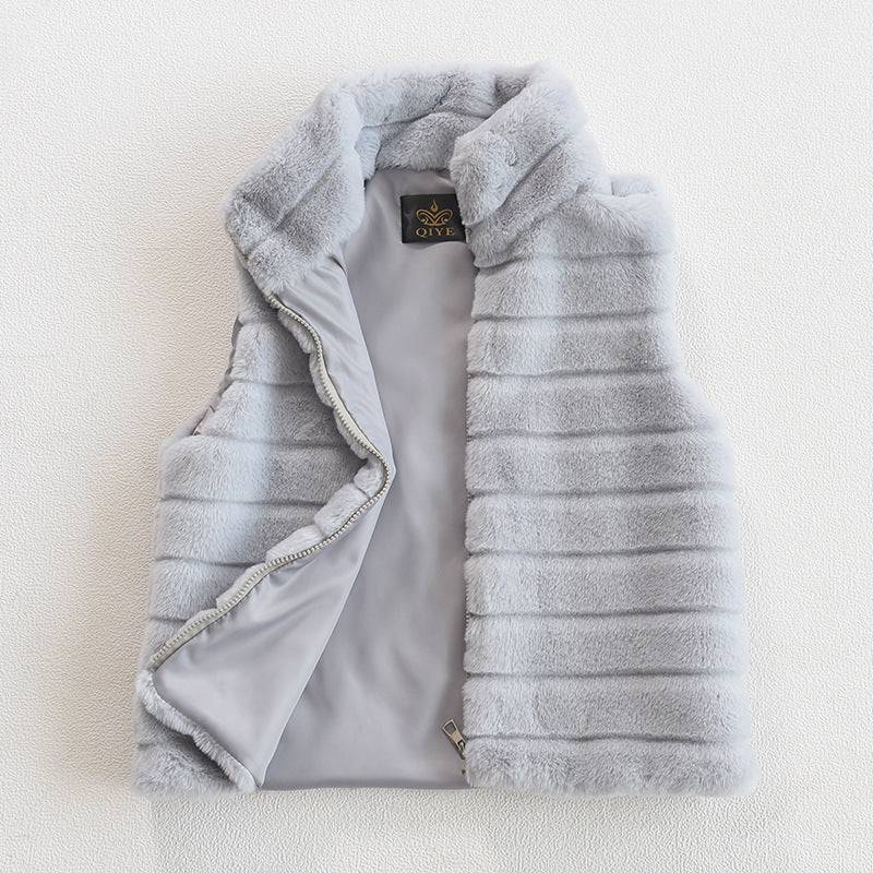 Faux Fur Vest with Cozy Stand Collar for Women  S Gray 