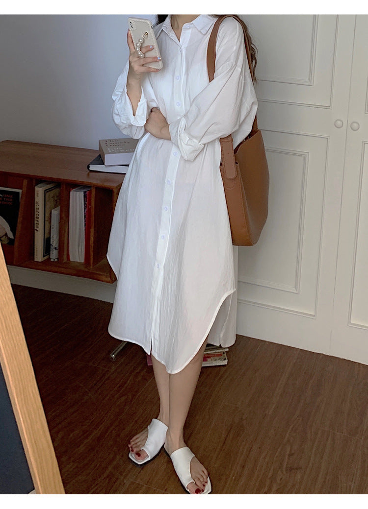 Shirt Dress High Grade Summer Women Niche Age Reducing Solid Color Loose Fitting Maxi Dress - Wild Amber Fashion