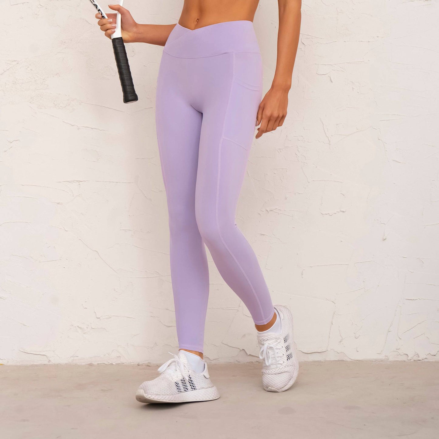 High Waist Yoga Pants with Double Pocket for Women  S Lilac Trousers 