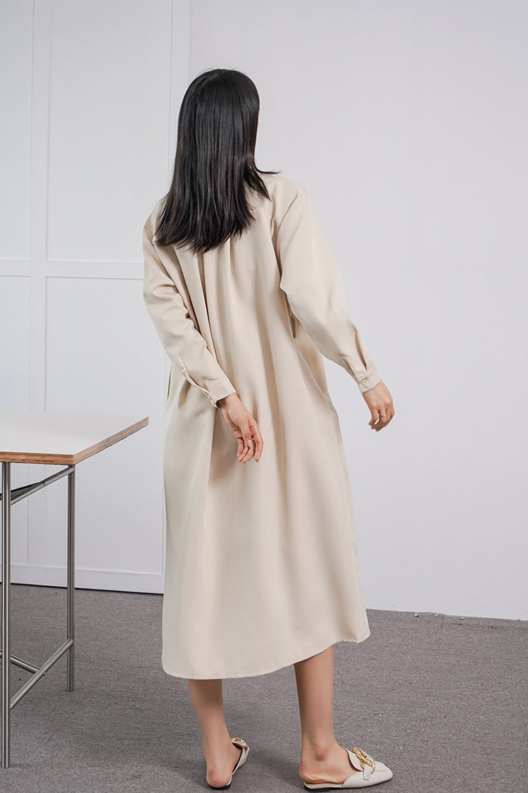 Spring Autumn Women Long Sleeve Loose Dress High Grade Windbreaker Dress Women Belt Adjustable - Wild Amber Fashion