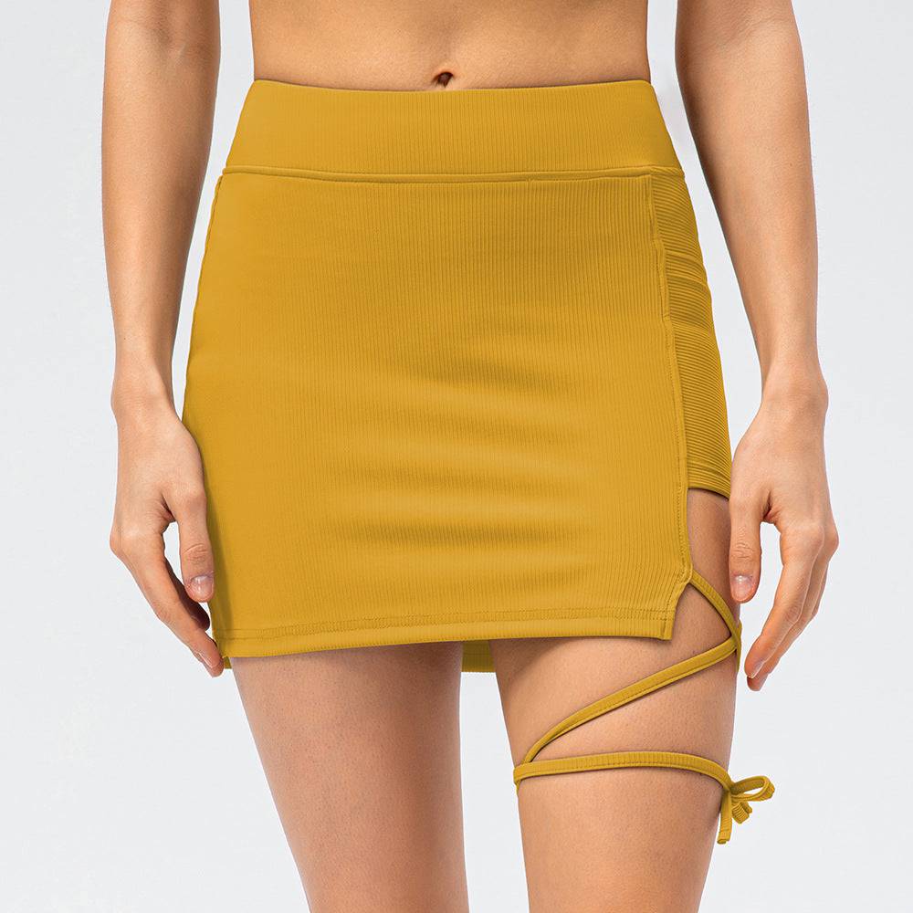 Sporty Slim Fit Lace-Up Nylon Tennis Skirt  2 Turmeric 