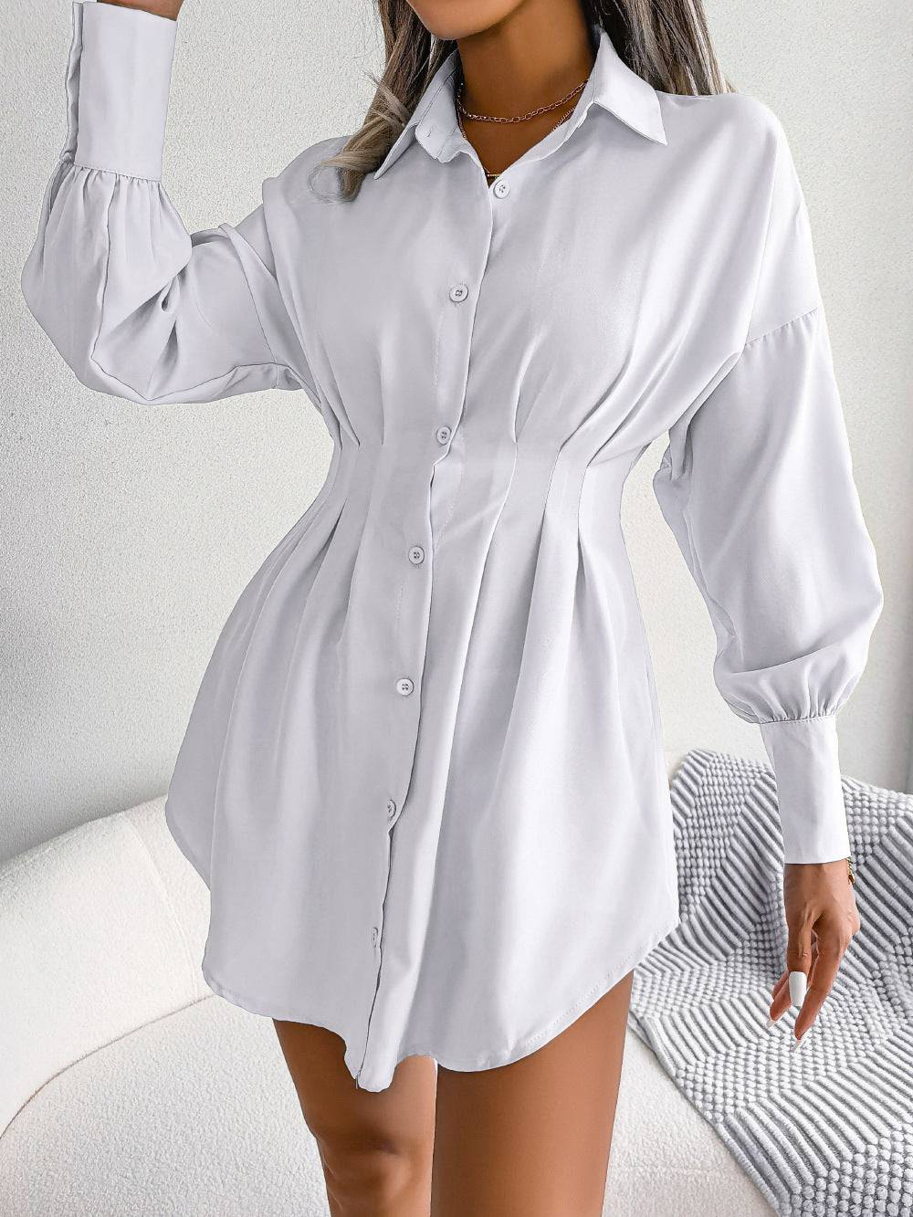 Stylish Asymmetric Shirt Dress: Perfect for Autumn-Winter Fashion-Oriented Women  S White 