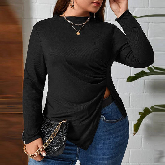 Stylish Plus Size Long-Sleeved T-shirt for Fall and Winter Fashion  1XL Black 