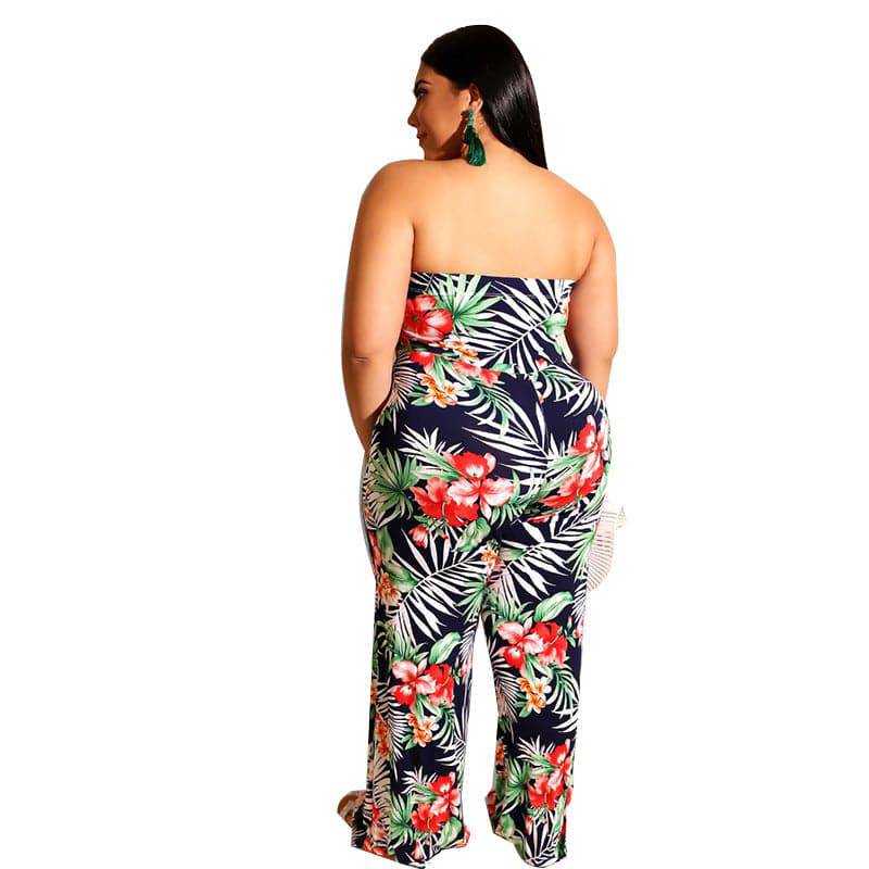 Plus Size Women Clothing New Spring off-the-Shoulder Printed Jumpsuit - Wild Amber Fashion