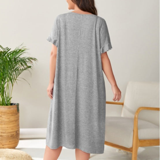 Plus Size Summer Women Clothing Dress Casual Home Pajamas Pocket Long Short Sleeve Nightdress for Women - Wild Amber Fashion