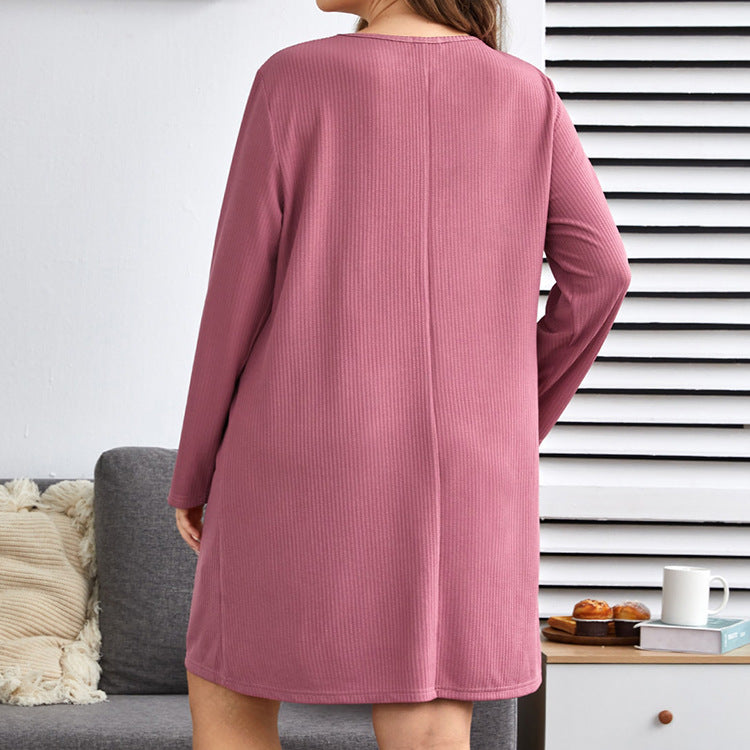 Plus Size Autumn Winter Women Clothing Dress Long Sleeve Chest Button Home Wear Nightdress - Wild Amber Fashion