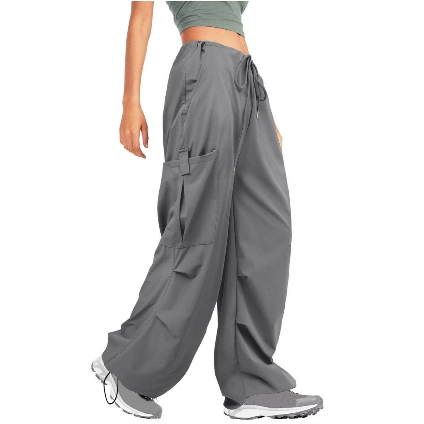 Solid Color Drawstring Women's Casual Sports Overalls  S Gray 