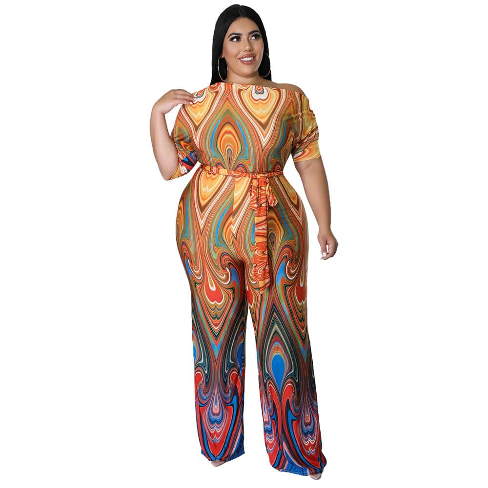 Sophisticated Baroque Printed Plus Size Jumpsuit Trousers for Women  L Multi 