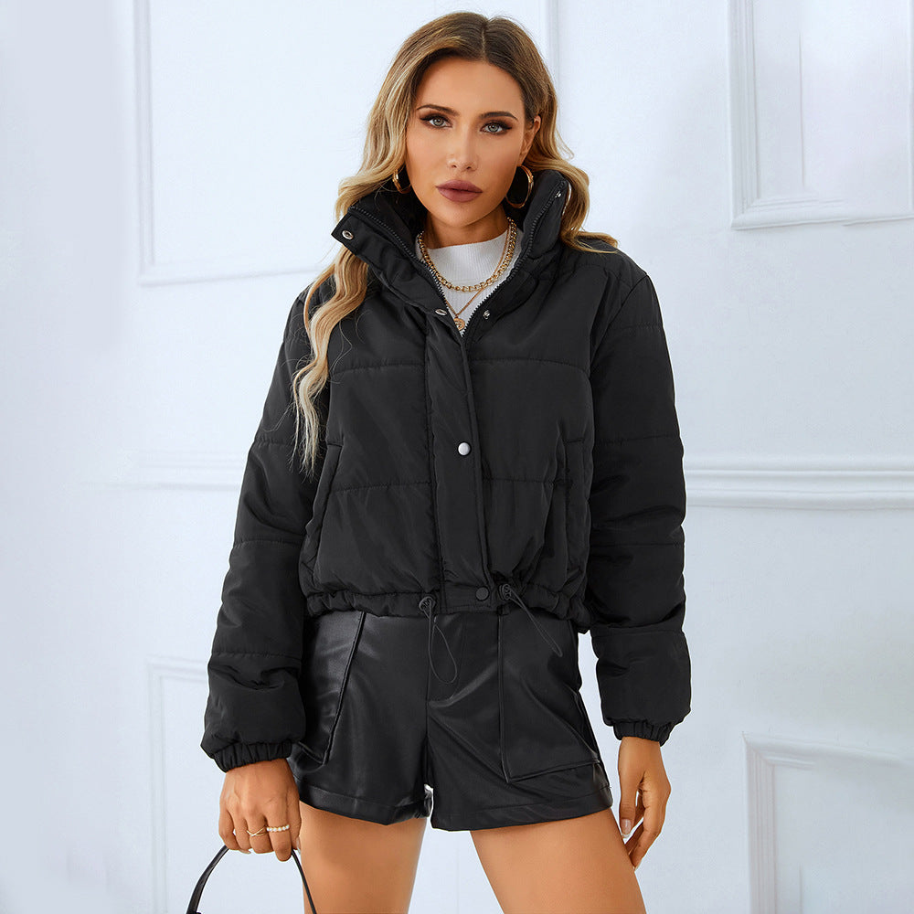 Autumn Winter Women Cotton Padded Jacket Stand Collar Zipper Button Cotton Clothing Cotton Coat Warm Quilted Jacket Coat - Wild Amber Fashion