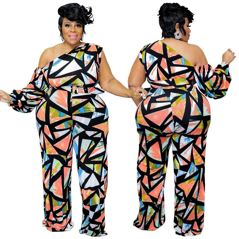 Winter Plus Size Off-the-Shoulder Jumpsuit Trousers with Printing  XL Black 